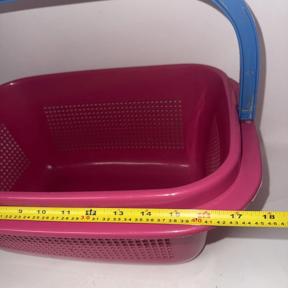 Vintage Plastic Basket Pail Bucket Hot Pink Organizer Swing Handle 90's 18x13x8